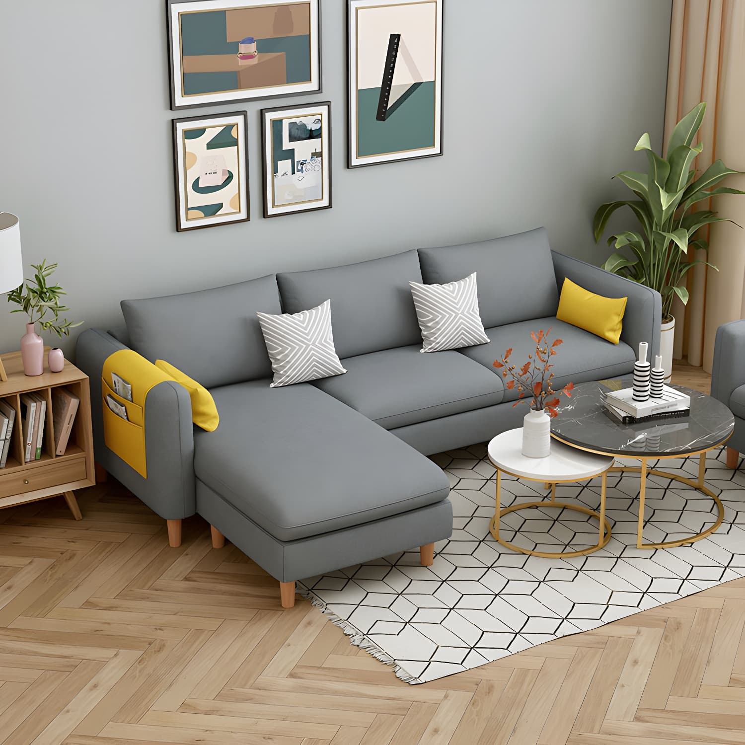 Modern Wooden Frame L-Shaped Sectional Sofa Chaise in Small Size with Storage Included thumbnail 12