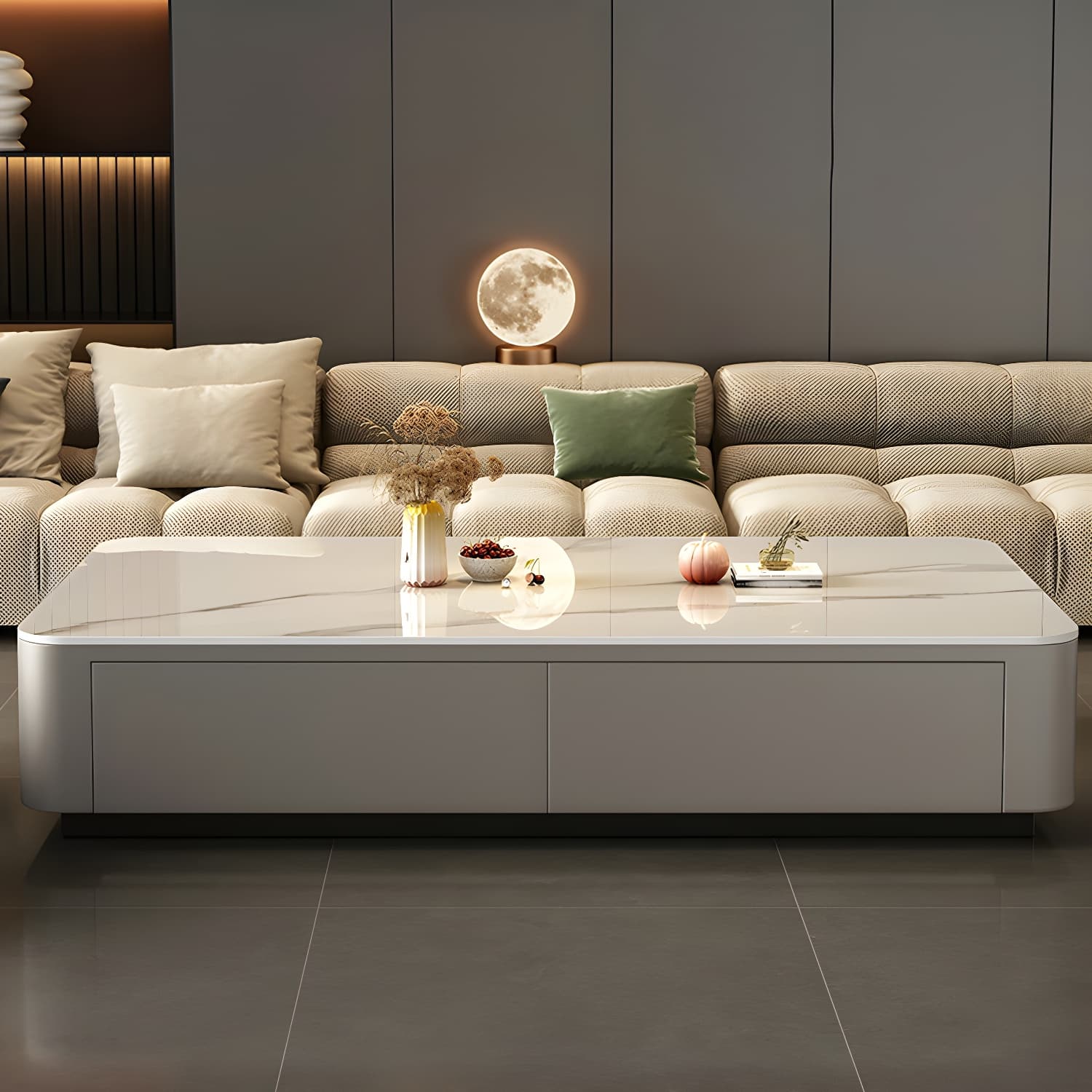 Modern Style Stone Top Steel Base Block Coffee Table with 4 Drawers Rectangular Shape thumbnail 10