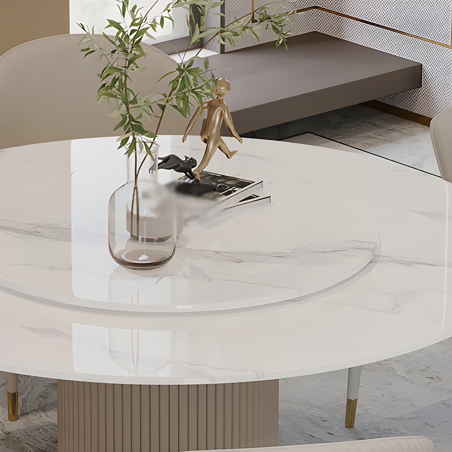 Modern 1/4/5/7 Pieces Round Dining Set Sintered Stone Dining Table Set with Leather Chairs thumbnail 6