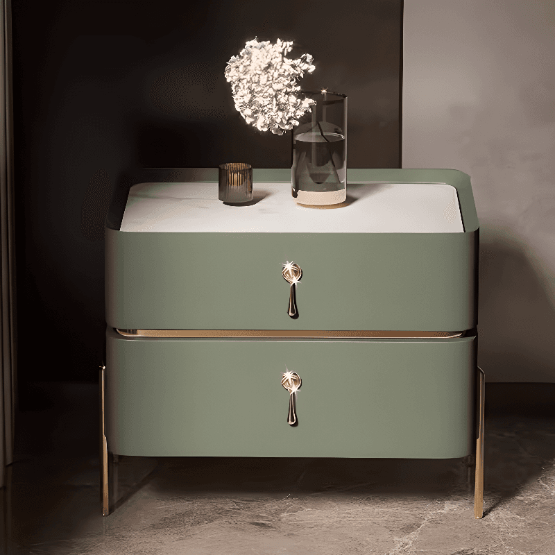 Organic Modern Stone Drawer Storage Nightstand with Leg & 2 Drawers thumbnail 1