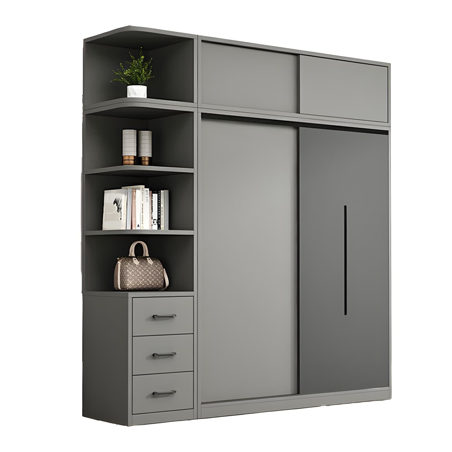 Contemporary Wood Grey Cloth Rod Included Wardrobe with Shelves thumbnail 5