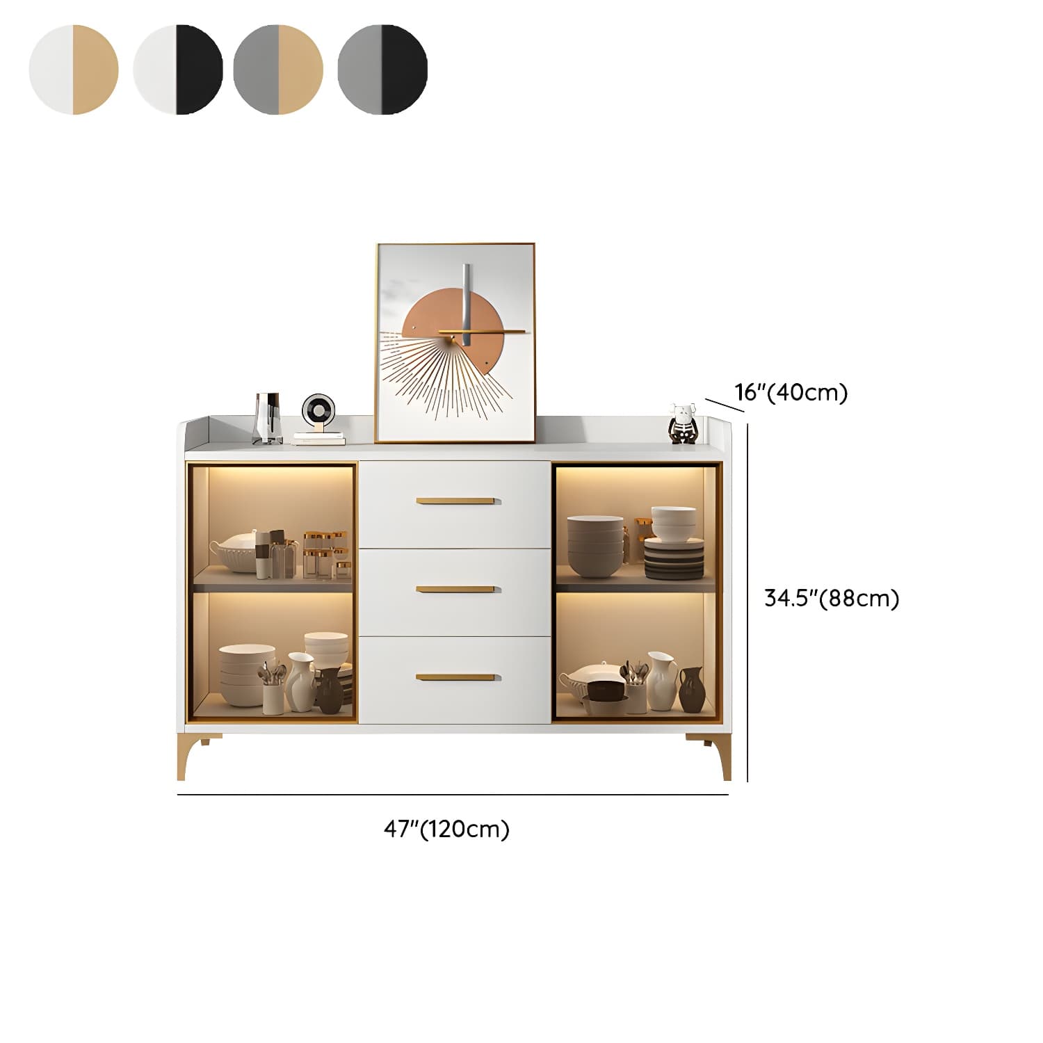 Glamorous Wood Buffet Sideboard with Glass Doors and Open Storage thumbnail 13