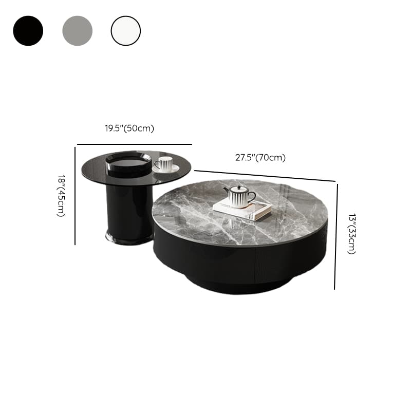 Elegant 1-Tier Circular-shaped Slate Side Table with Drum Base and Midnight Black Top, Includes 2 Drawers/1 Drawer thumbnail 12