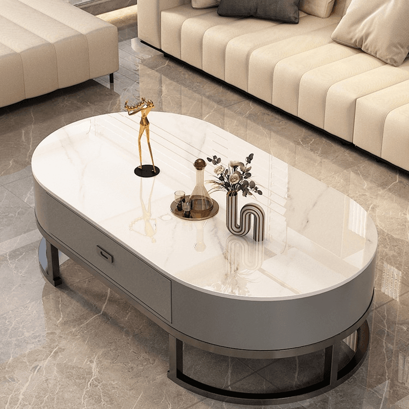 Elliptical Accent Table with Dual-base and Rawhide Upholstery thumbnail 4