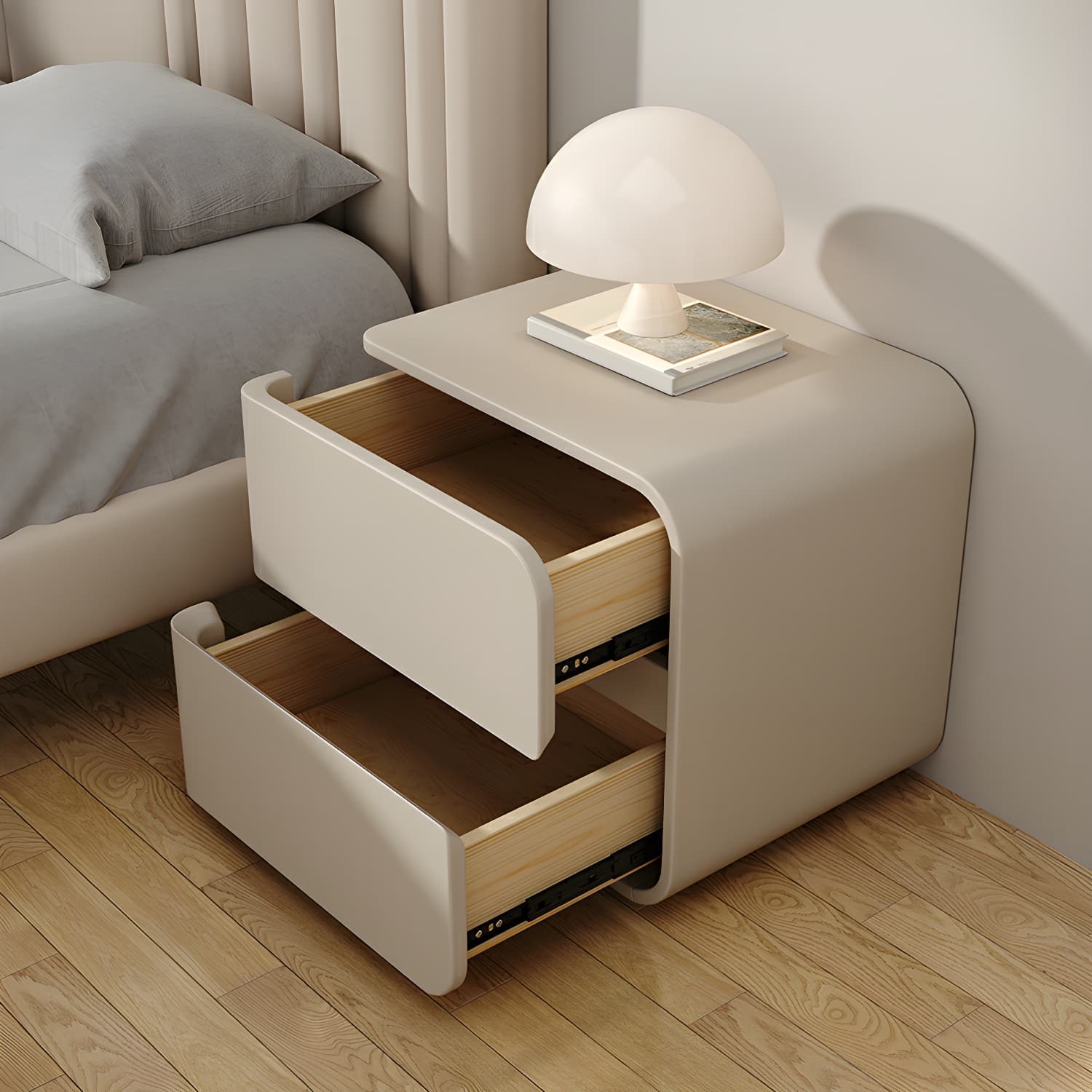 Rounded Corners Nightstands Solid Wood with Silent Buffer Guide Rail thumbnail 8