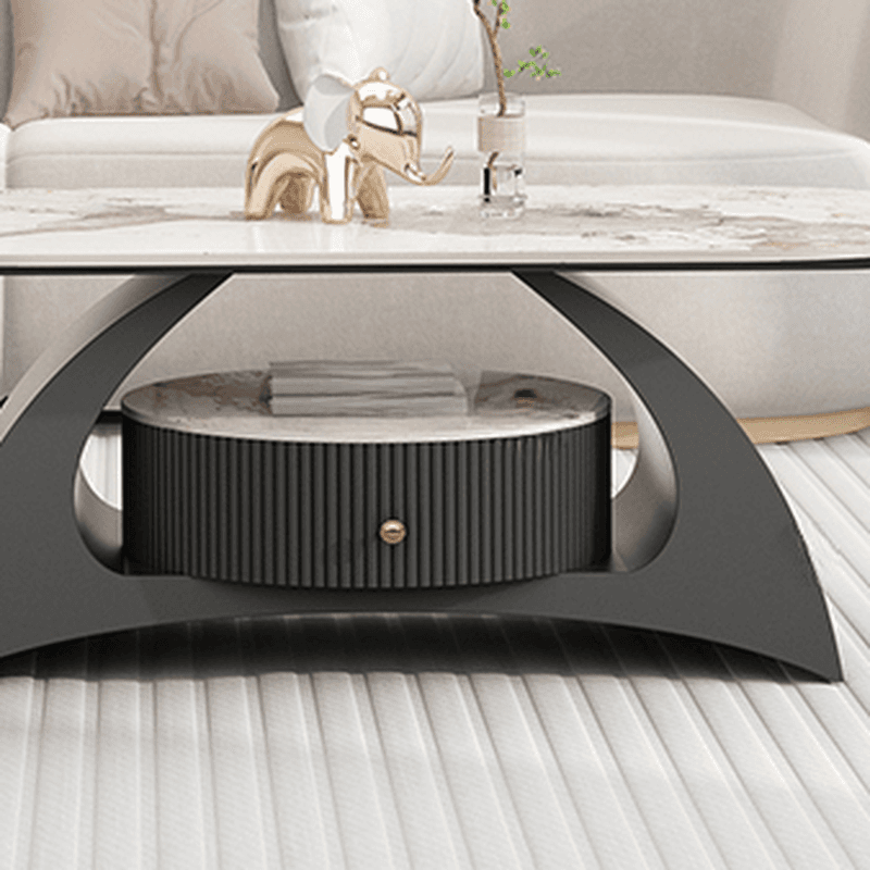 Mission Style Single/Bunching Slate Top Abstract Base White Oval Board Game Coffee Table with 1 Drawer thumbnail 8