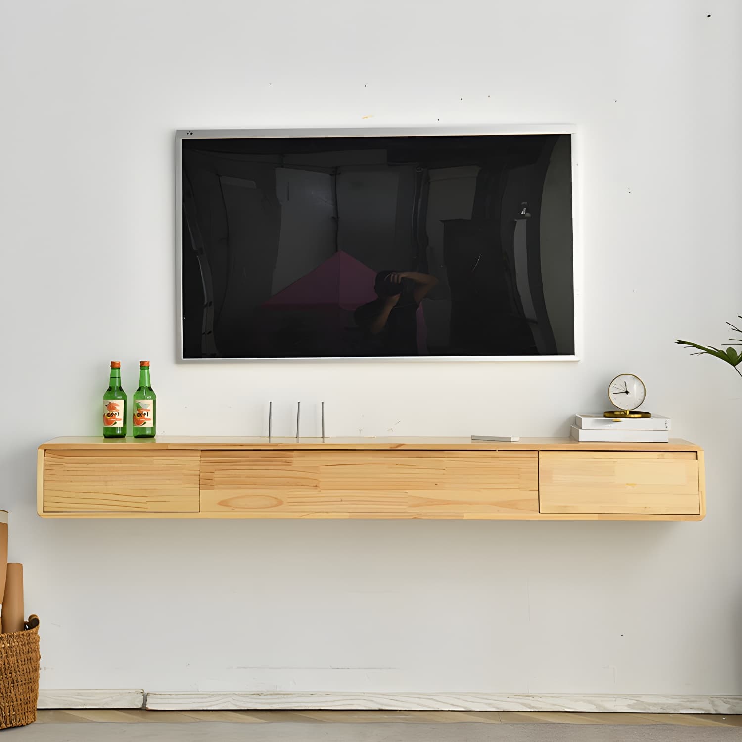 Wall-mounted TV Console Solid Wood TV Media Console with Drawers thumbnail 8
