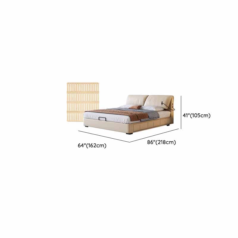 Beige Solid Color Storage Bed with 3 Storage Boxes, Sponge Upholstery, and Illumination Light thumbnail 14