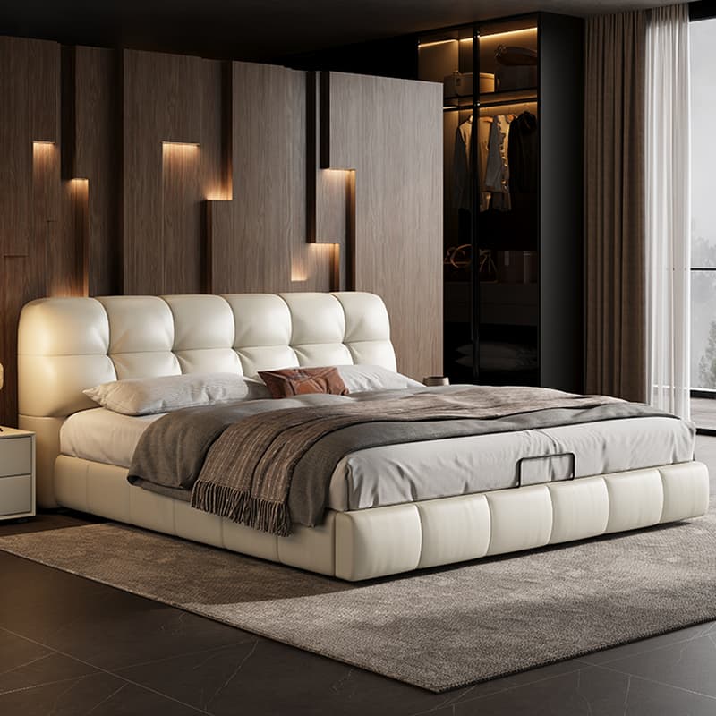 Beige Solid Color Storage Bed with 3 Storage Boxes, Pine Wood Frame, and Button-tufted Design for Living Room thumbnail 1