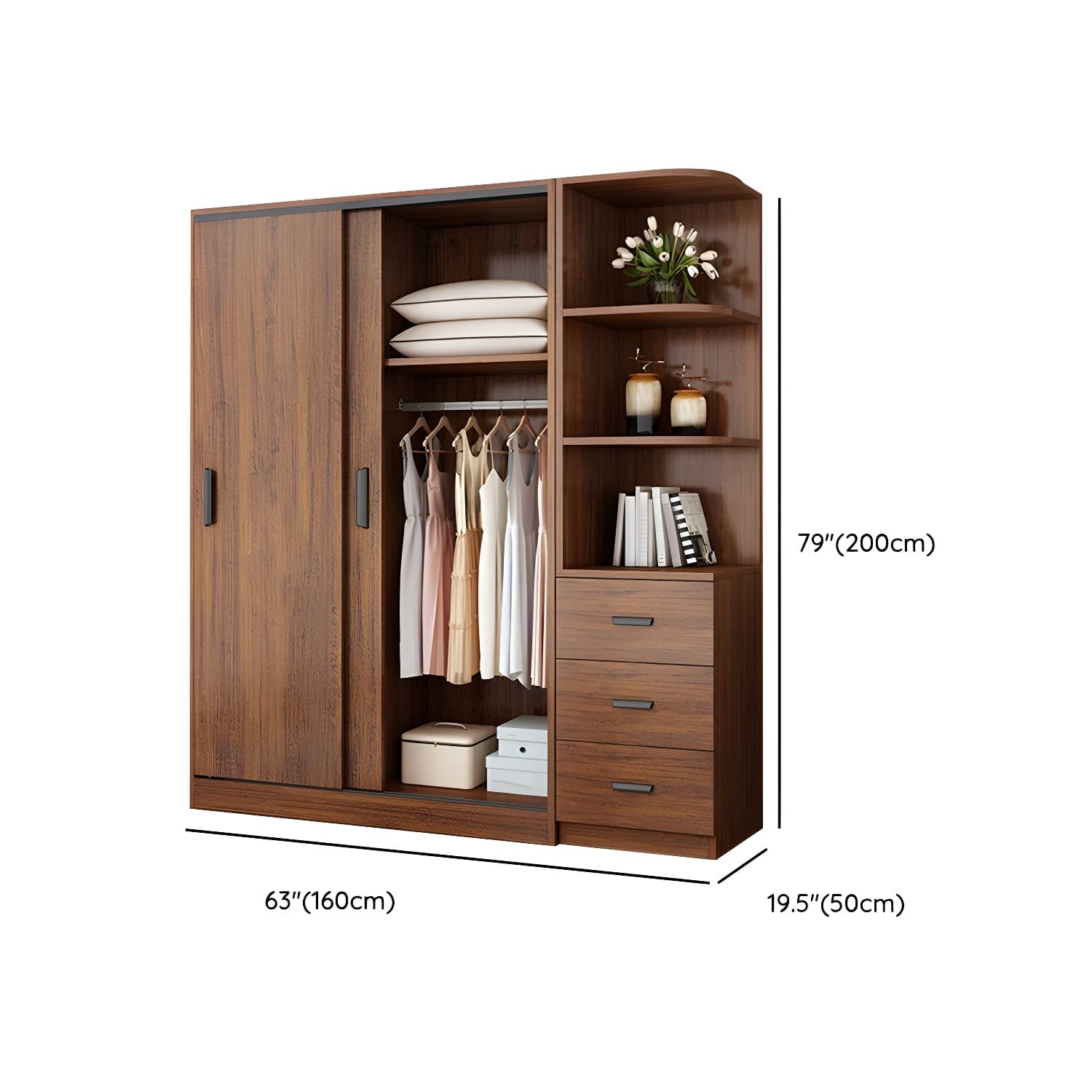 Contemporary Brown Wood Wardrobe Armoire with Clothing Rod & Shelves thumbnail 23