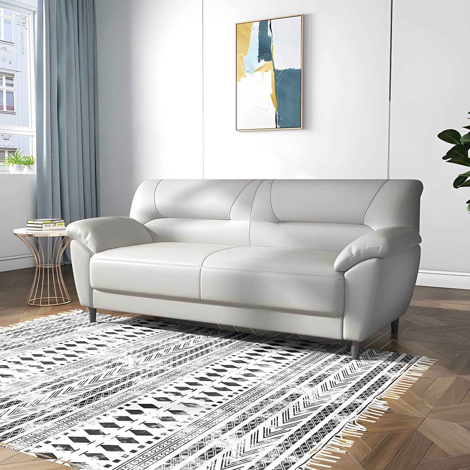 Leather Modern 2/3-seat Pillow Top Arm Sofa 70.87"/55.12" W Sewn Pillow Back Sofa thumbnail 4
