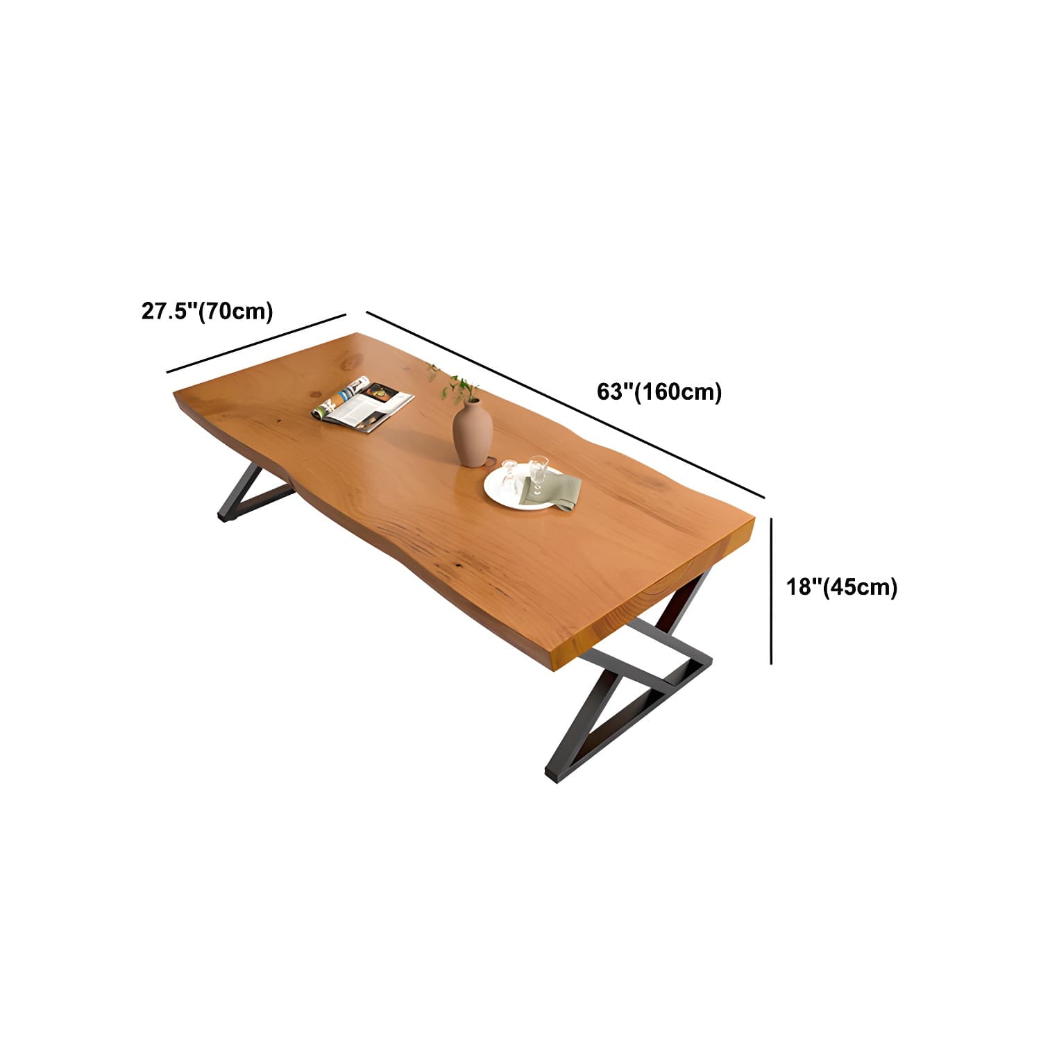 Scandinavian Rectangle Solid Wood Coffee Table Metal Sled Cocktail Table thumbnail 14
