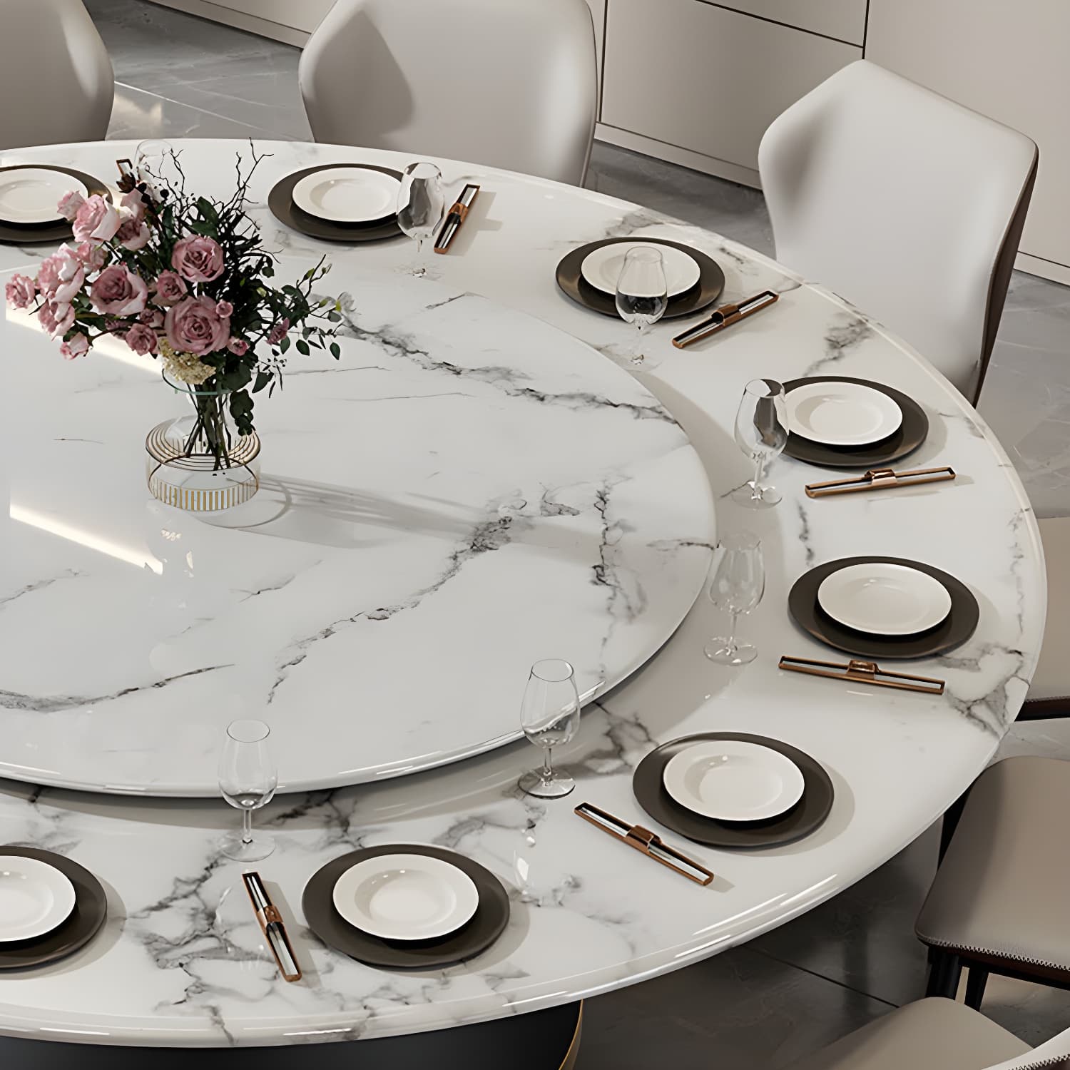 Modern 1/6/7/13 Pieces Furniture Round Stone Dining Set in White thumbnail 6