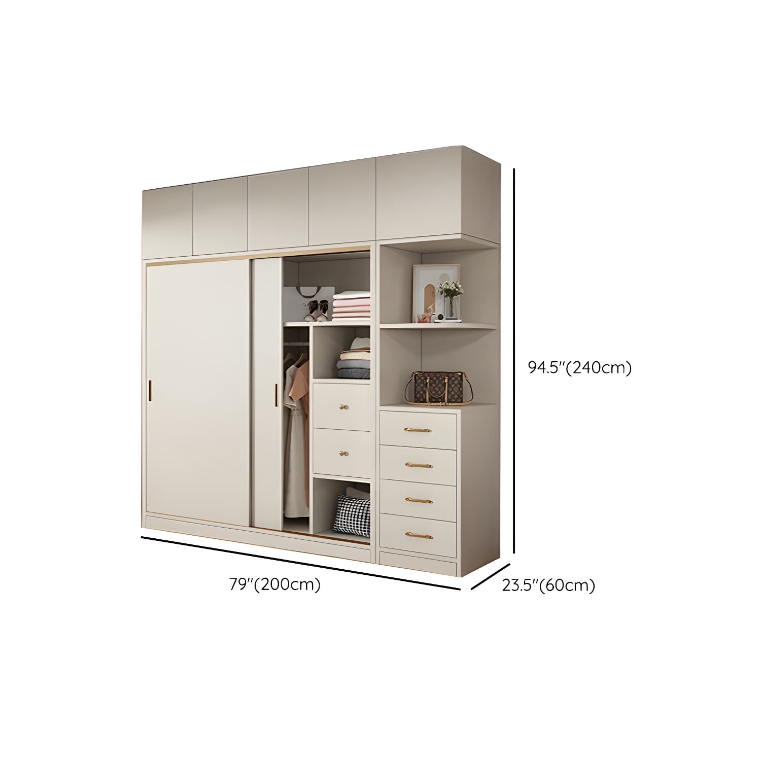 Modern White Wood Wardrobe Armoire with Sliding Doors and Soft Close Drawers thumbnail 27