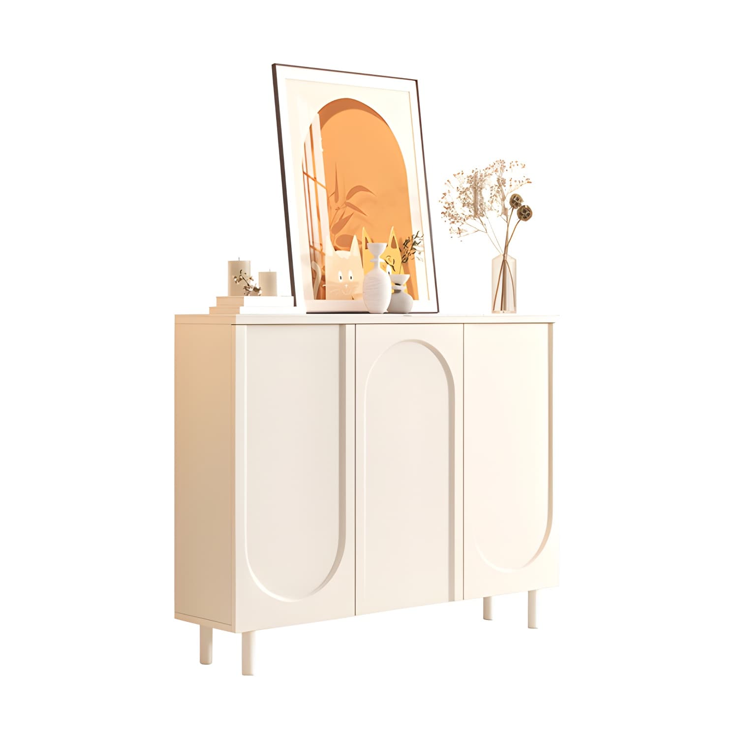 Scandinavian Wood Buffet Sideboard with Stone Countertop and Adjustable Shelves thumbnail 13