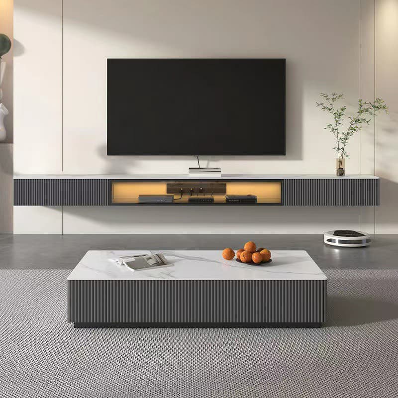 Modern Floating Stone TV Stand with 2 Drawers and 1 Cabinet thumbnail 3