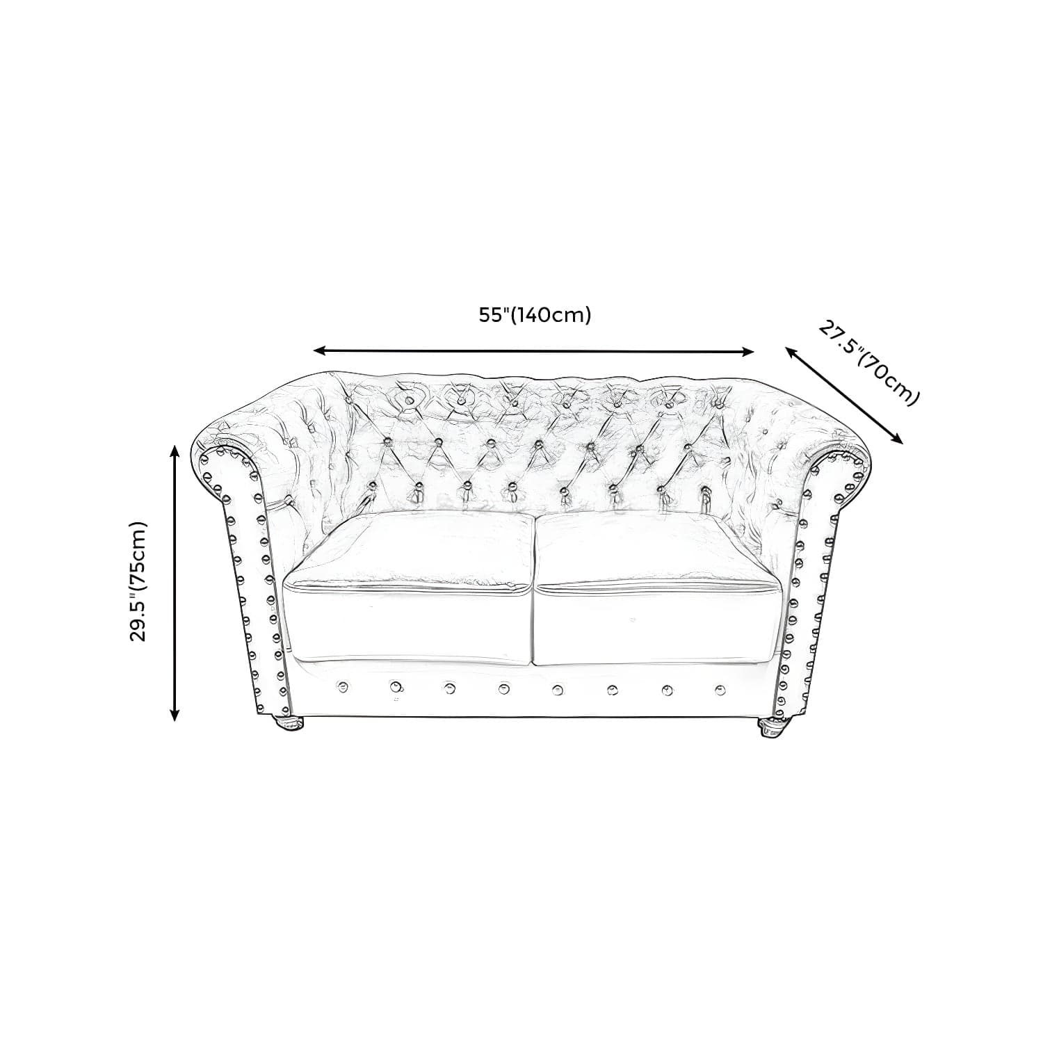 Vintage Leather Chesterfield Sofa 29.53"High Rolled Arm Sofa for Cafe thumbnail 15
