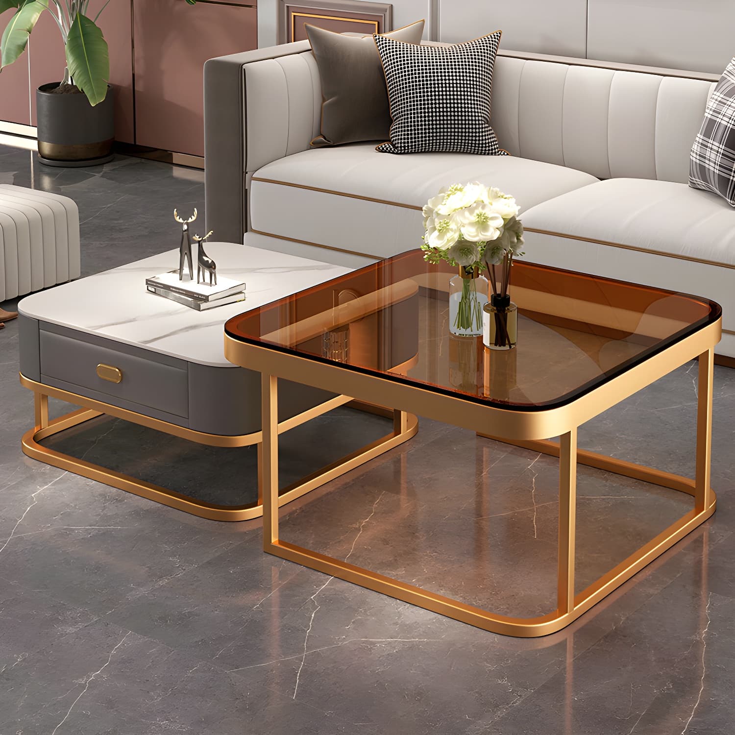 Slate Coffee Table Square 2 Nesting Coffee Table Set for Living Room thumbnail 16