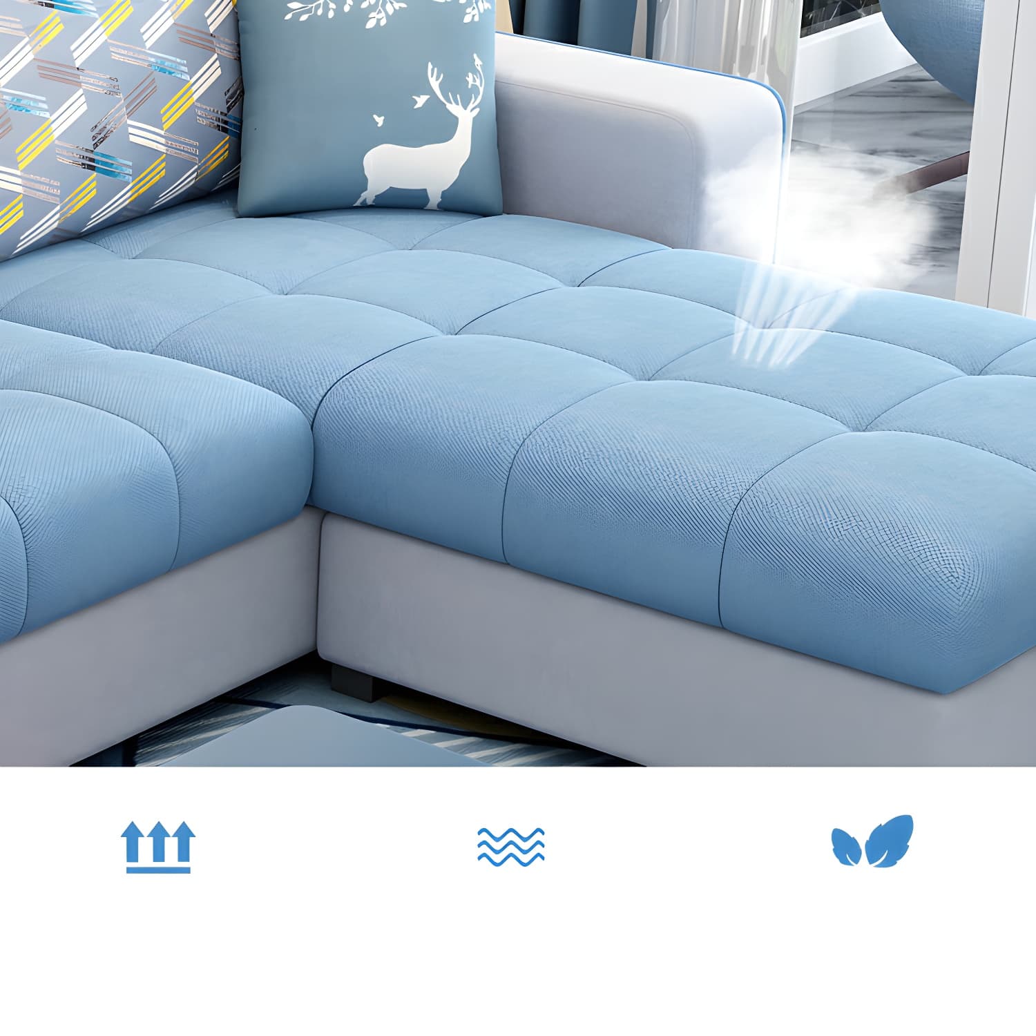 Modern L-Shaped Linen Sectional Sofa with Ottoman and Slipcover, Reversible Design thumbnail 15