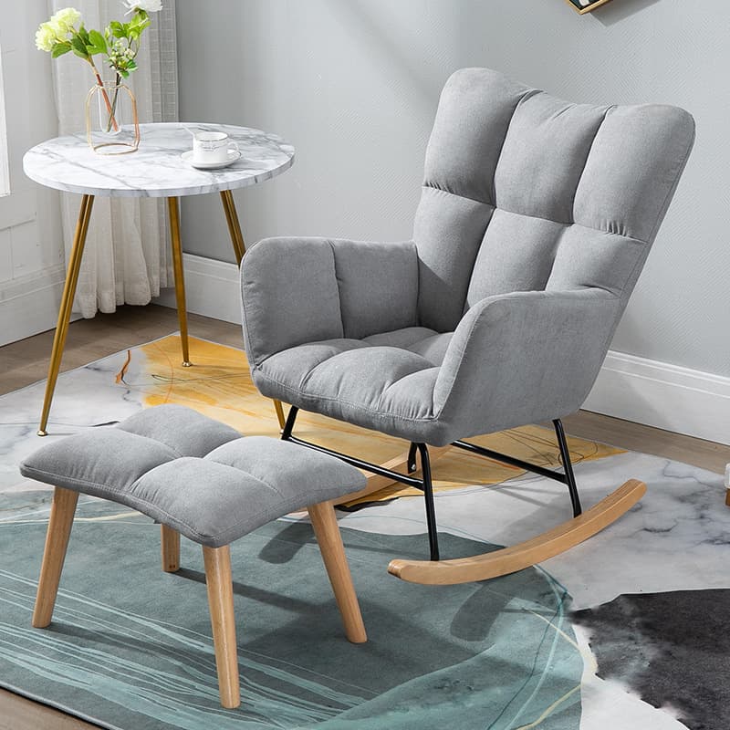 Contemporary Alloy Cushioned Living Room Rocking Chair 2 Piece Set with Footstool & Recessed Arm thumbnail 17