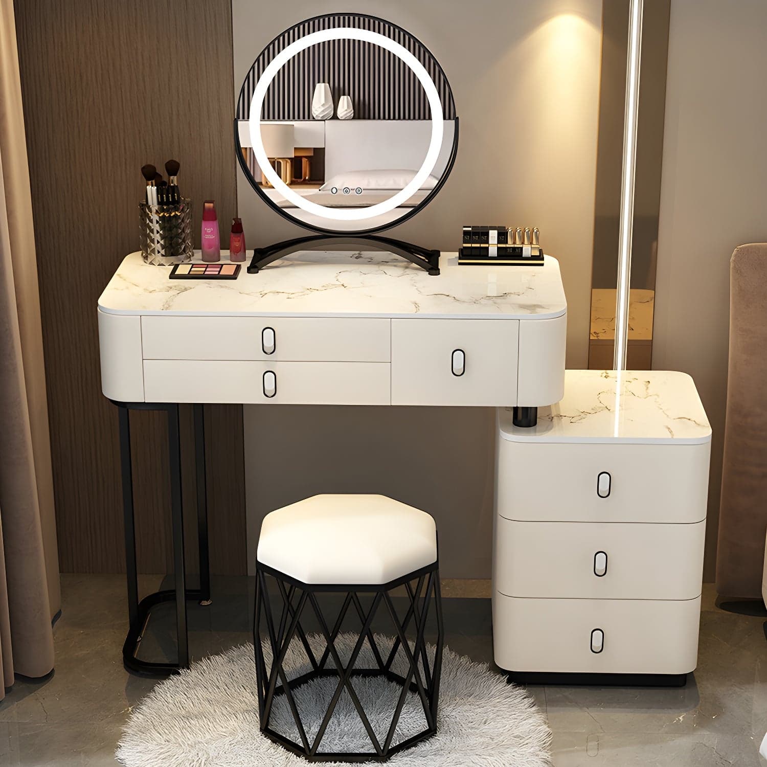 Glam Bedroom Vanity Dressing Table Stone Makeup Vanity Desk with Drawer thumbnail 3
