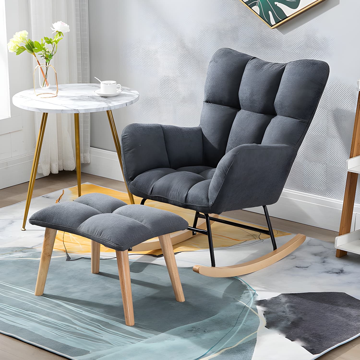 Simple Nordic Style Rocking Chair Balcony Lounge Recliner Sofa Rocking Chair thumbnail 2