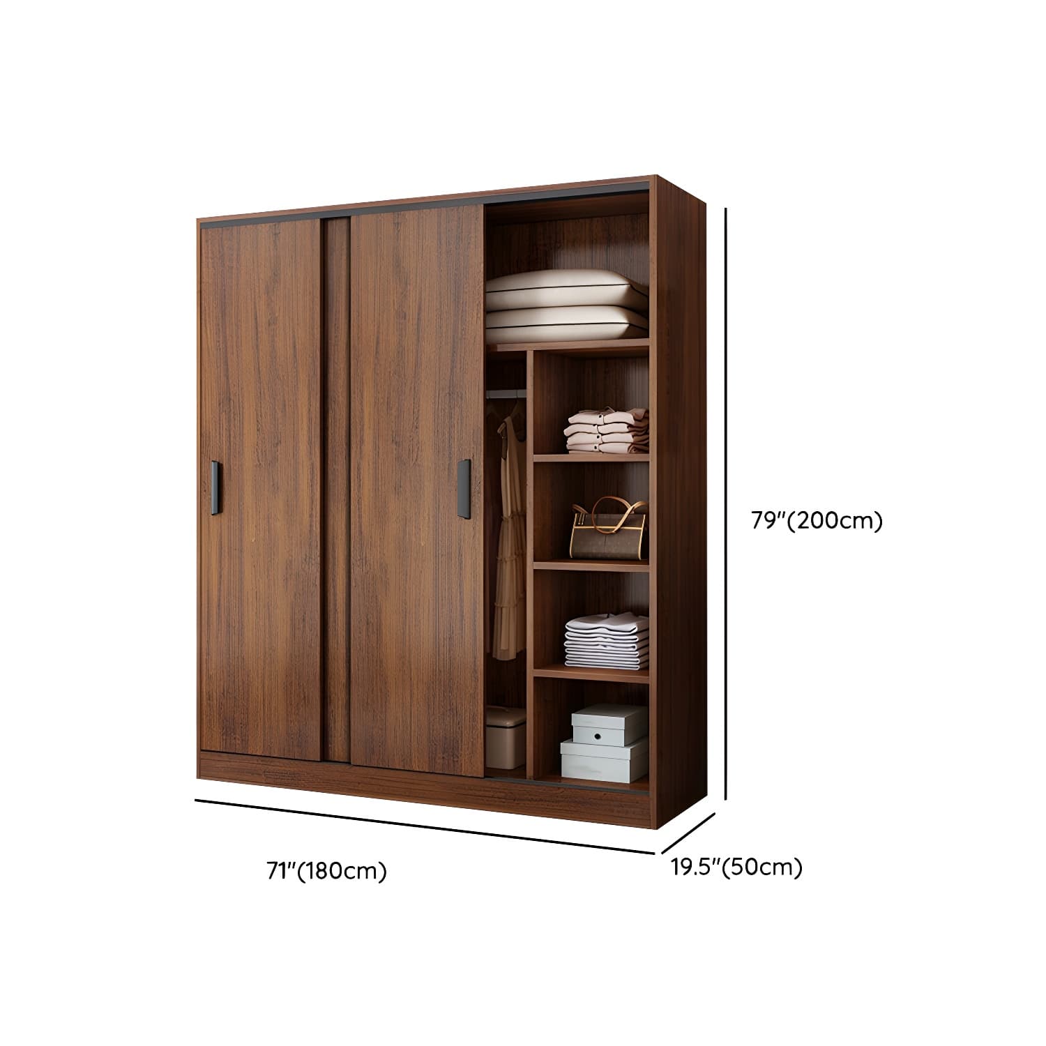 Contemporary Brown Wood Wardrobe Armoire with Clothing Rod & Shelves thumbnail 15