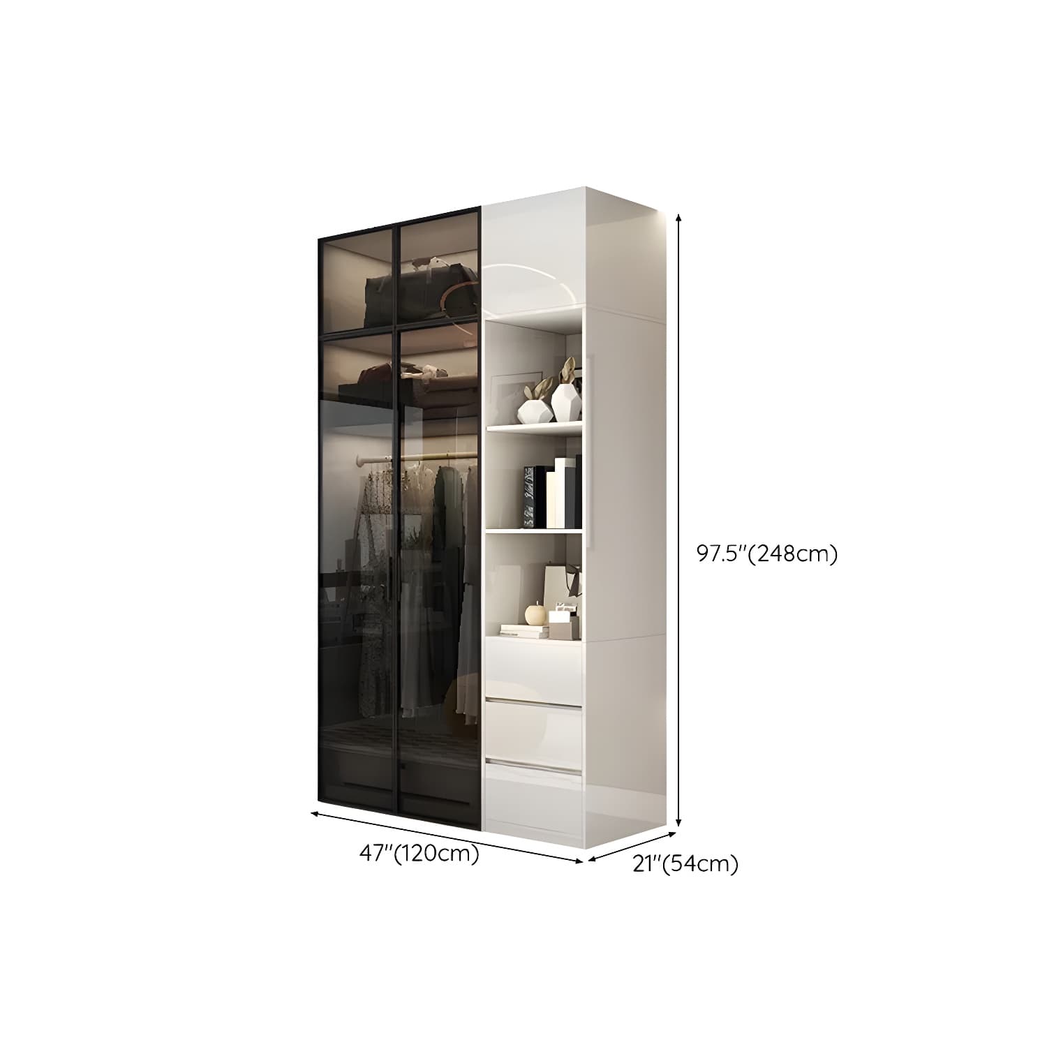 Sleek White Wood Wardrobe Armoire with Soft Close Drawers and Shelves thumbnail 34