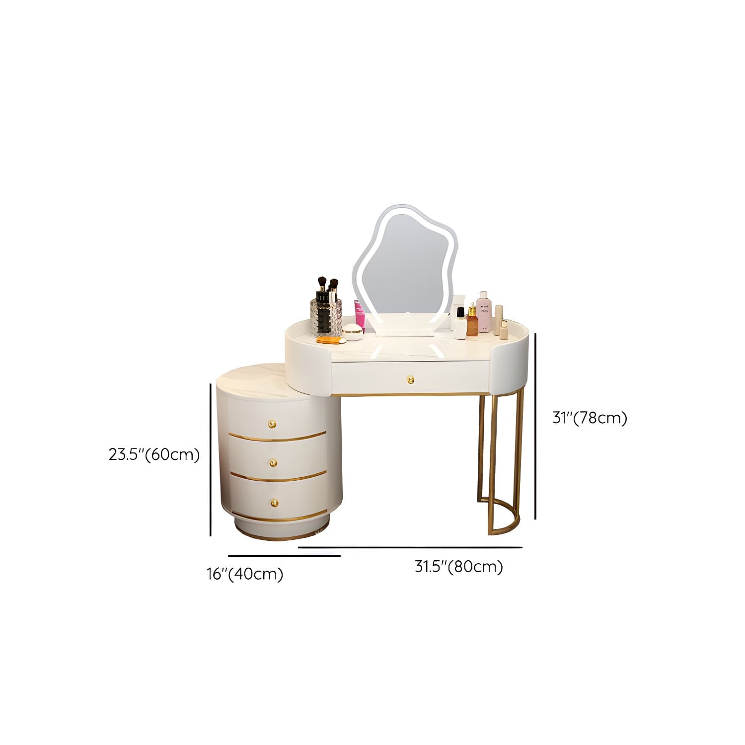 Lighted Mirror Makeup Counter Bedroom Makeup Vanity Desk Table with Drawer thumbnail 22