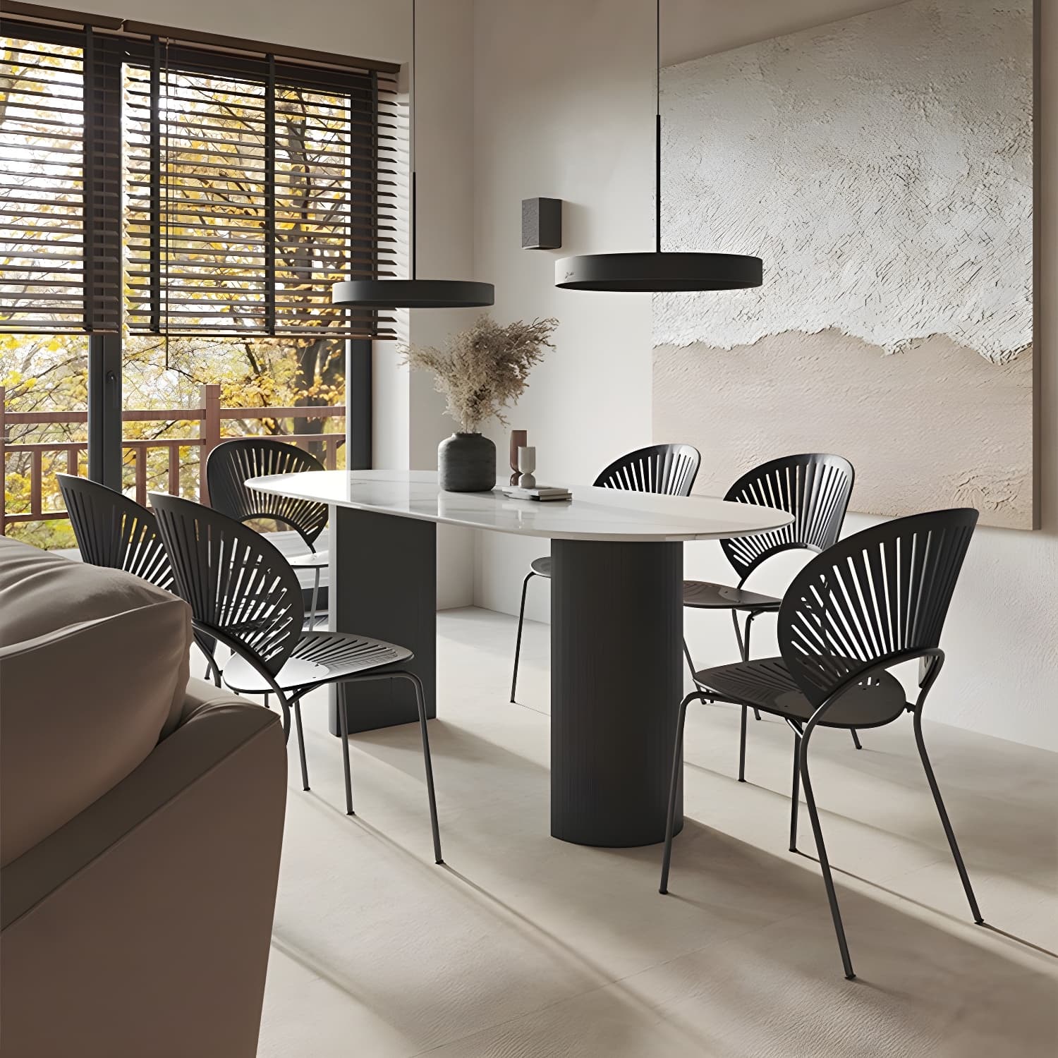 Modern Oval Dining Table Matte Finish Double Pedestal Table for Home thumbnail 4