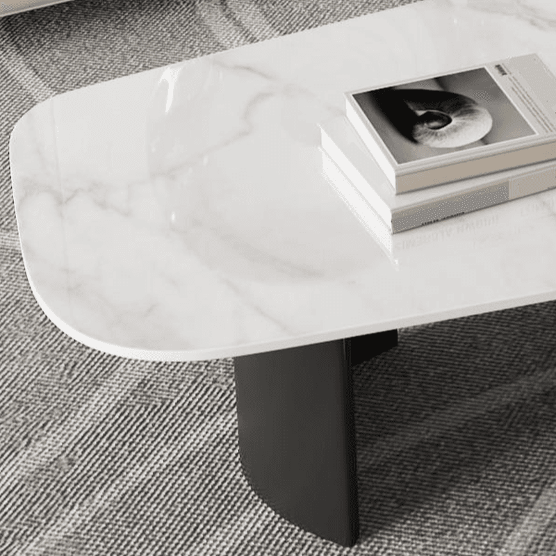 Modern Farmhouse Stone White Irregular Single Coffee Table with Twin Pedestal Base thumbnail 5