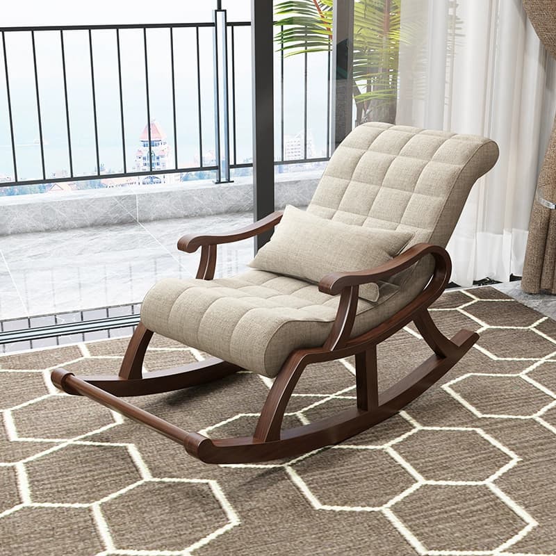 Stylish Modern Upholstered Rocking Chair with Brown Wood Legs and Track Arms thumbnail 11