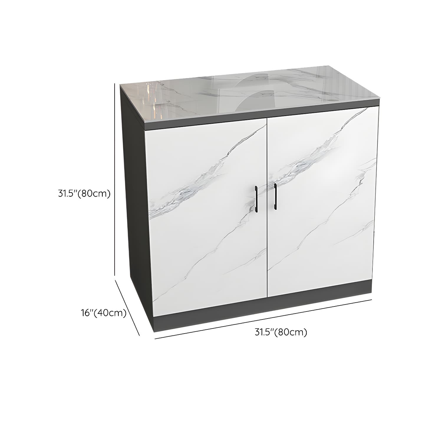 White Modern Wood Server with Stone Countertop and Cabinet Included thumbnail 14