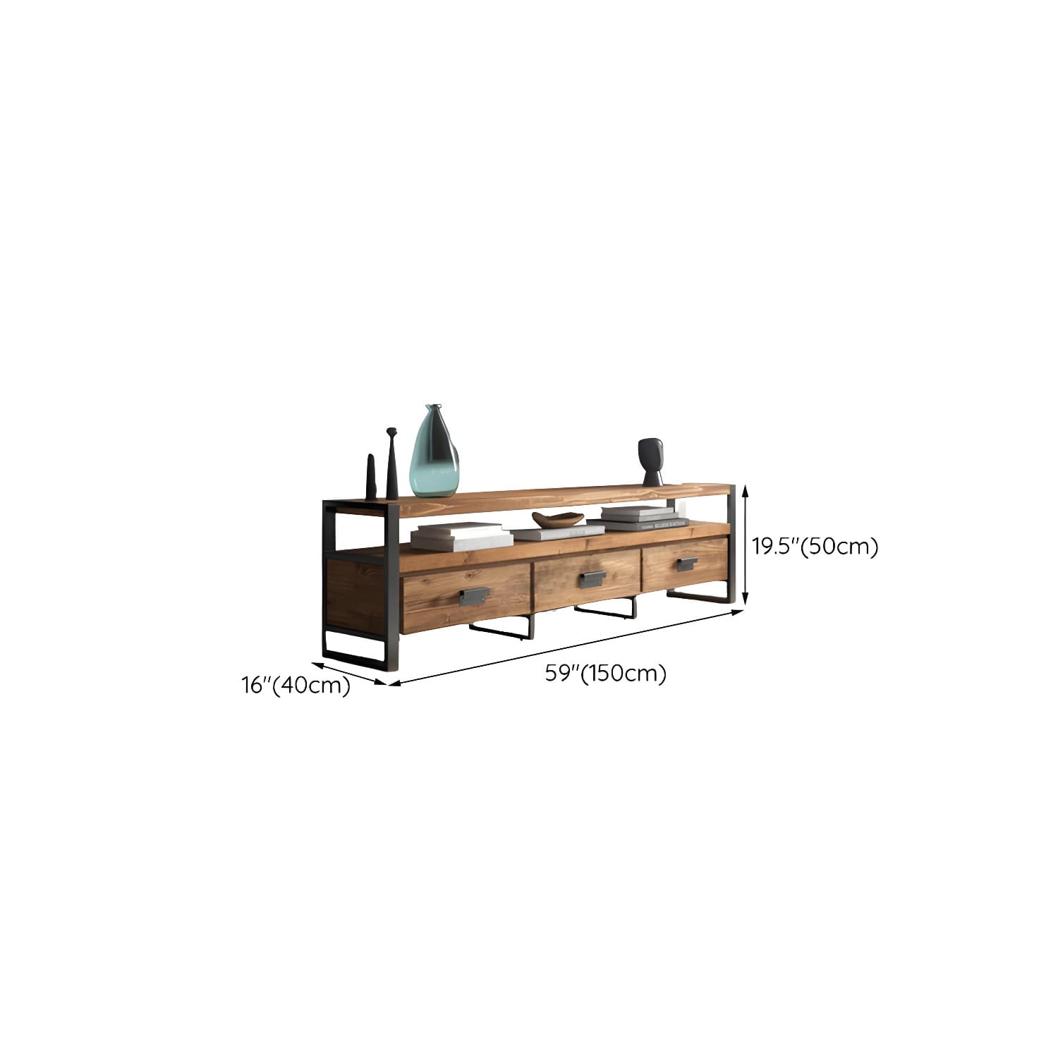 Industrial Wood TV Stand Console Open Storage TV Media Stand with Drawers for Living Room thumbnail 13