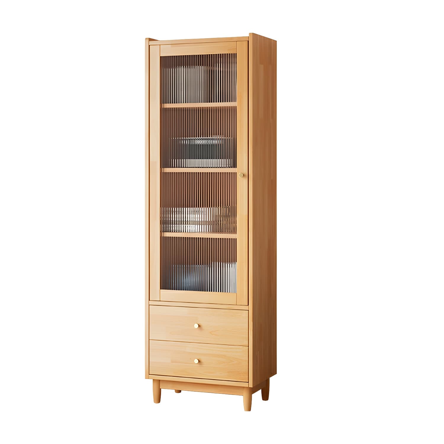 Scandinavian Glass Door Wood Cabinet with Drawers and Adjustable Shelves - Elegant Storage Furniture thumbnail 8