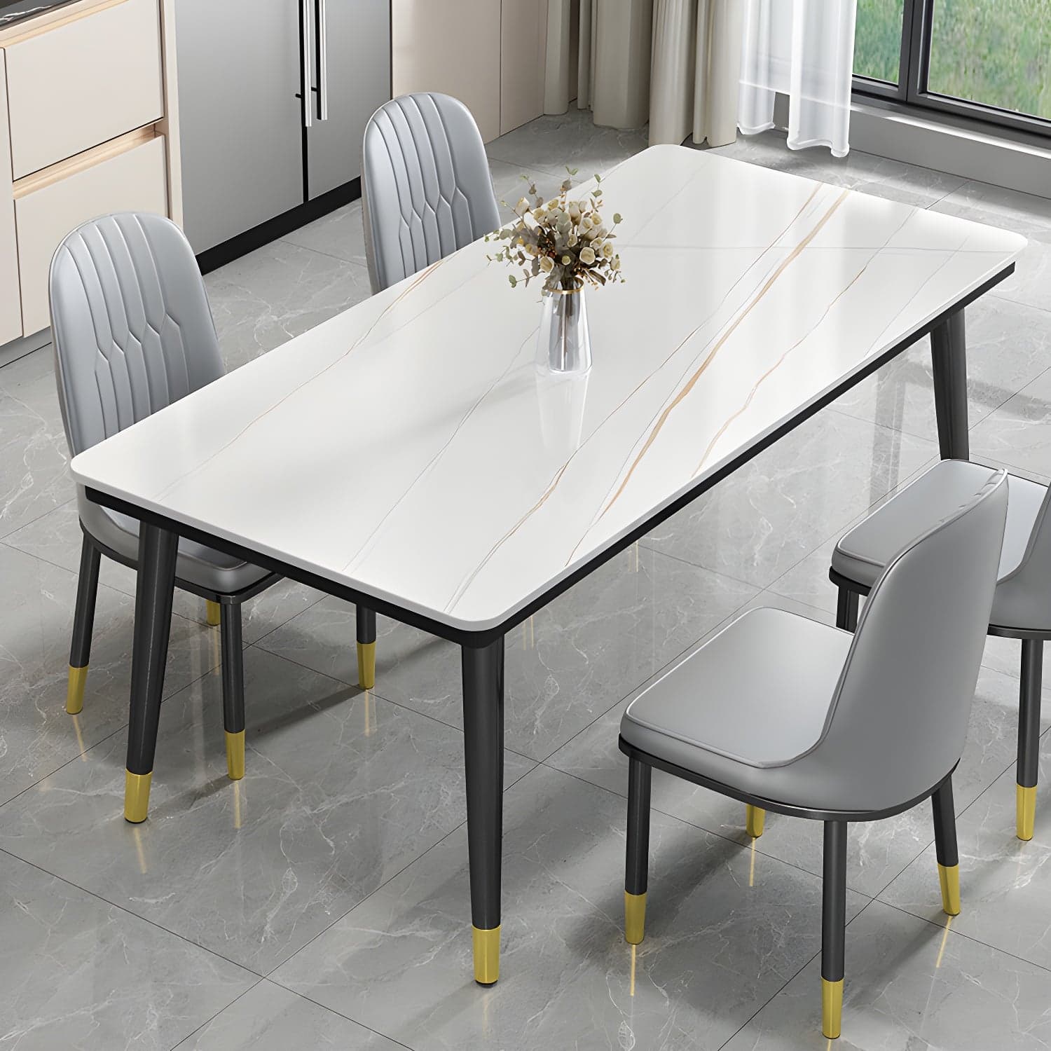 Industrial Standard Rectangle Shape Dining Table Sintered Stone Top Dining Table for Kitchen thumbnail 4