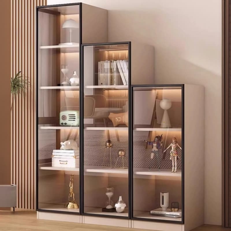 Simple Rectangular Standalone Accent Cabinet with Closet, Laminate Countertop, Glazed Door, and Sand Top thumbnail 3