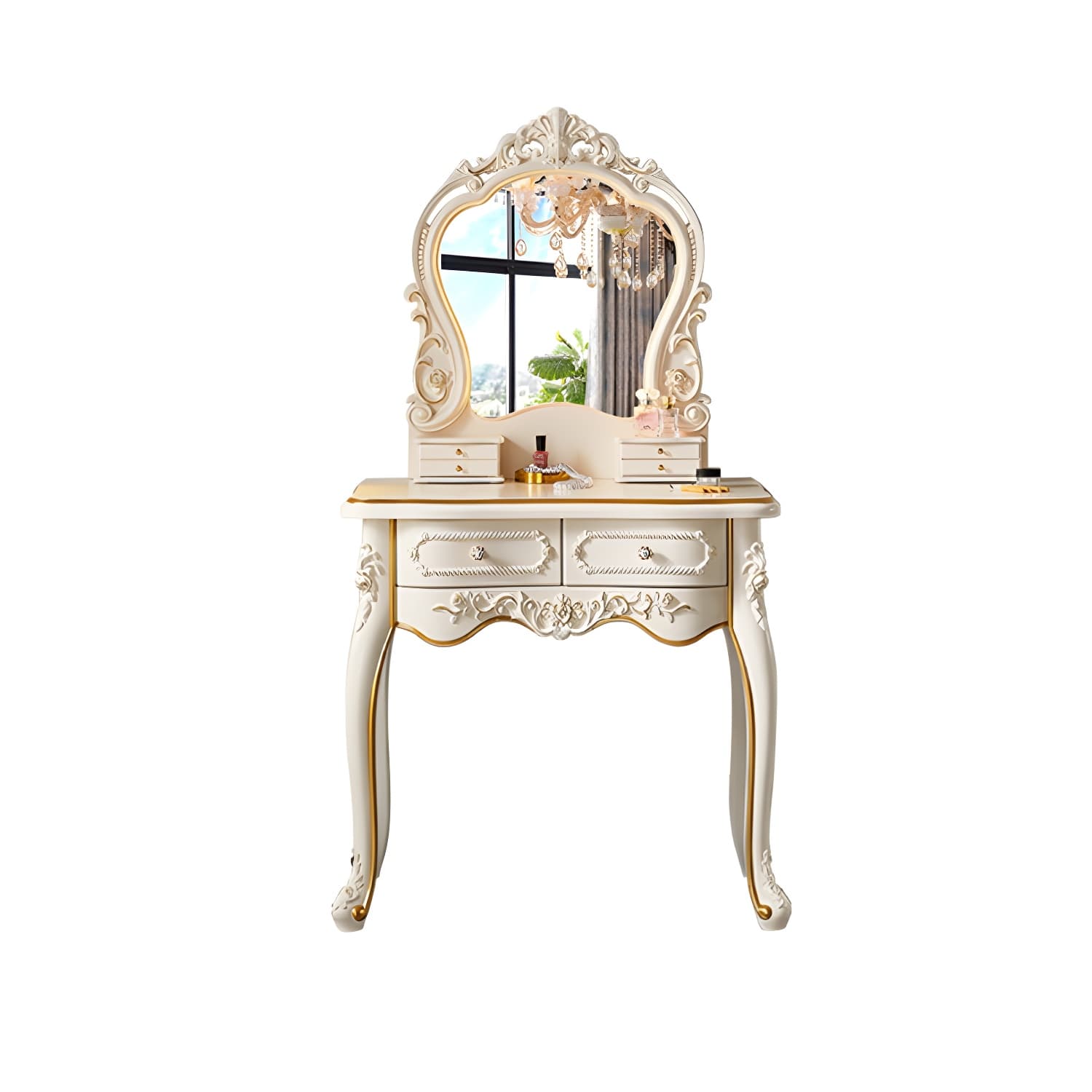 Victorian Make up Table Stool Set with Mirror and Drawers for Bedroom thumbnail 12