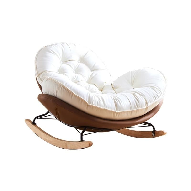 Minimalist Metal Upholstered Indoor Rocking Chair with Ottoman and Spindle Back , Recessed Arm and Natural Wood Finish thumbnail 8