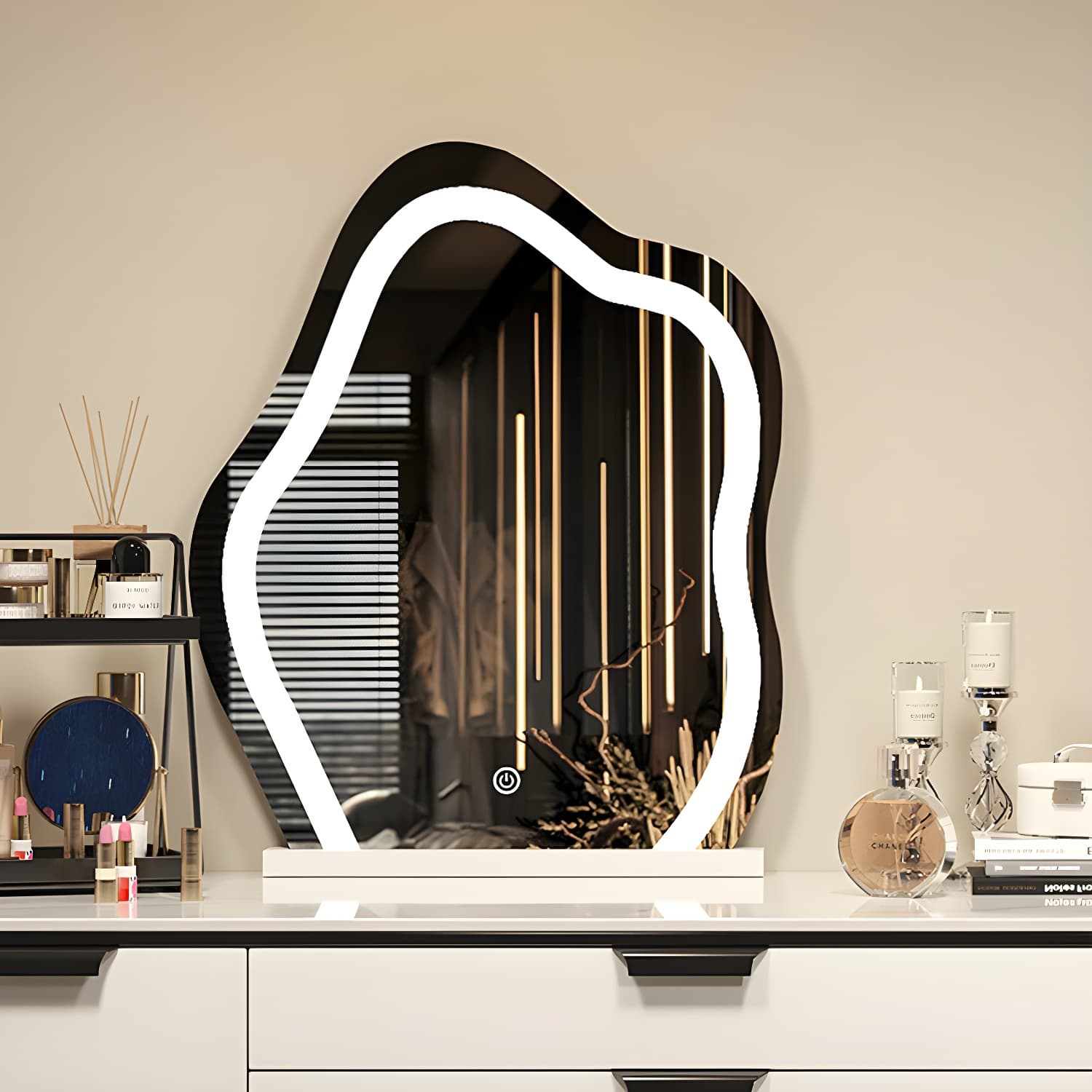 Contemporary Stone Top Vanity Table Set with Mirror and Stool Glam Slate Dressing Table thumbnail 11
