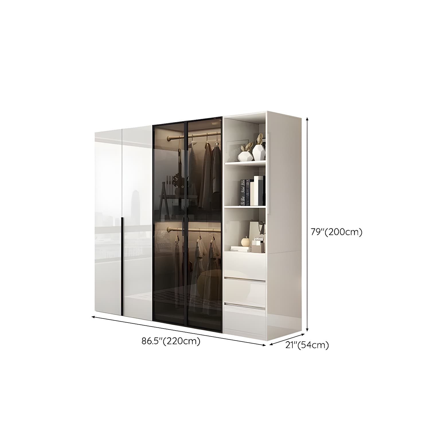 Sleek White Wood Wardrobe Armoire with Soft Close Drawers and Shelves thumbnail 31