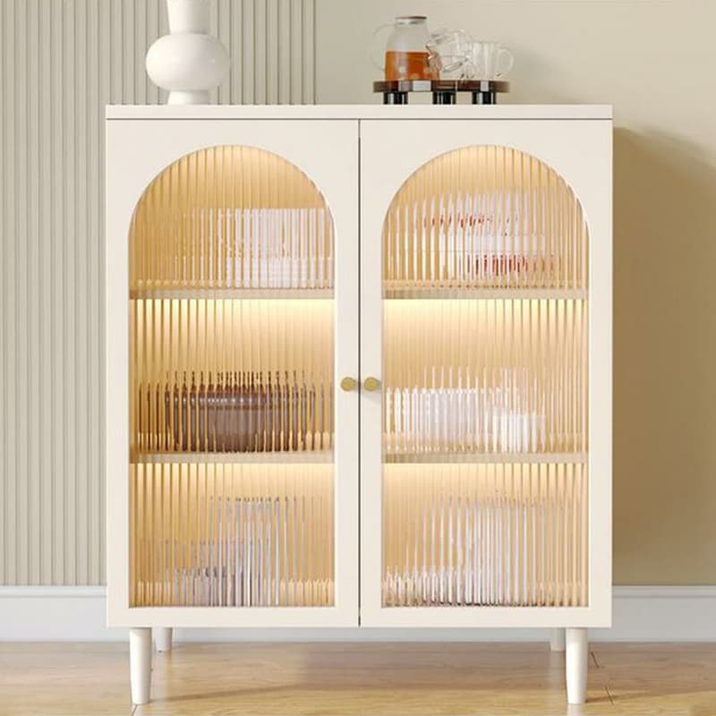 White Modern Sideboard Credenza with Cabinets and Reserve Installation Holes, Full Assembly Required thumbnail 3
