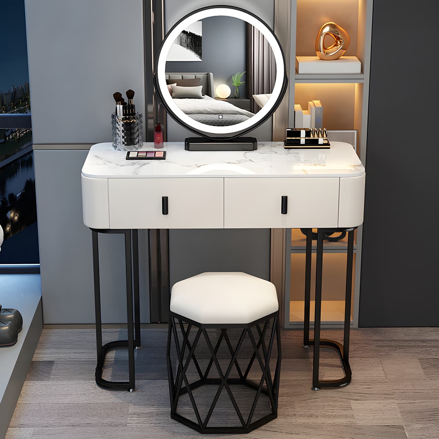Slate Makeup Counter Adjustable Mirror Vanity Dressing Table with Drawer thumbnail 5