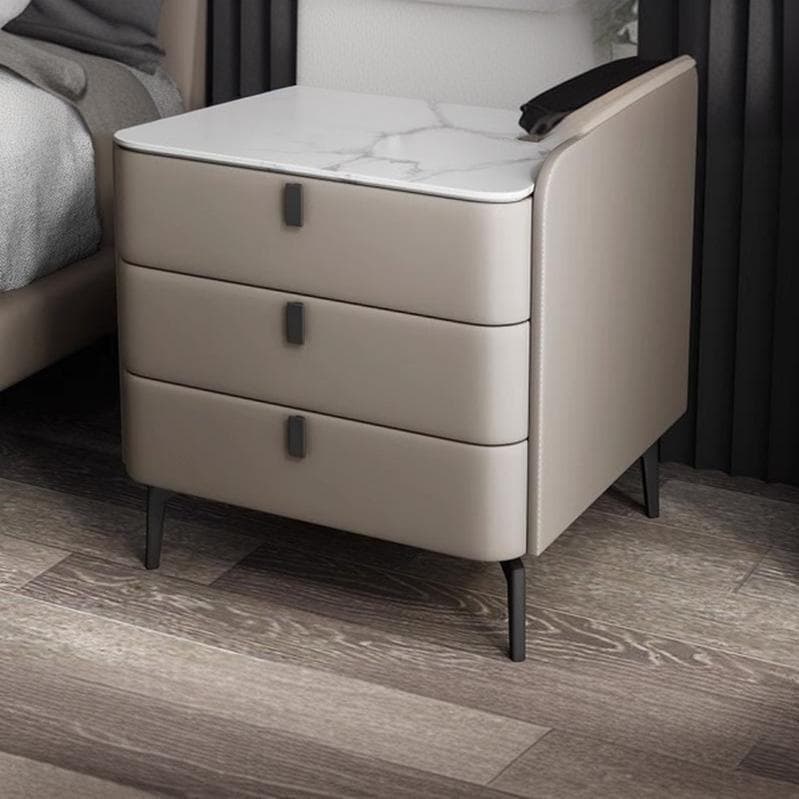 Modern Wooden 3-Drawer Nightstand Stone Countertop with Legs Partial Assembly Required thumbnail 7