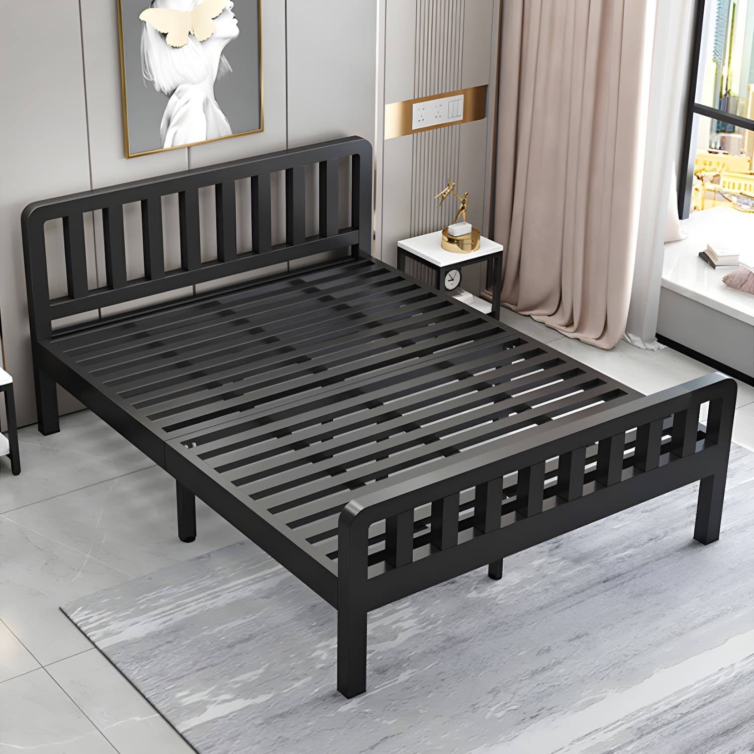 Contemporary Metal Bed Frame Solid Color Slat Bed with Custom Gold Legs thumbnail 8