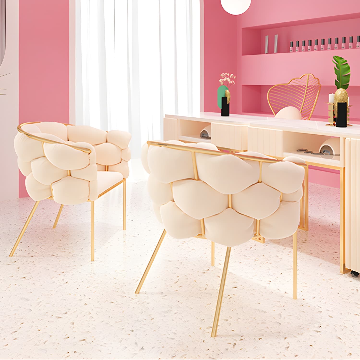 Glam Style Upholstered Gold Base Dining Arm Chair for Dining Room thumbnail 18