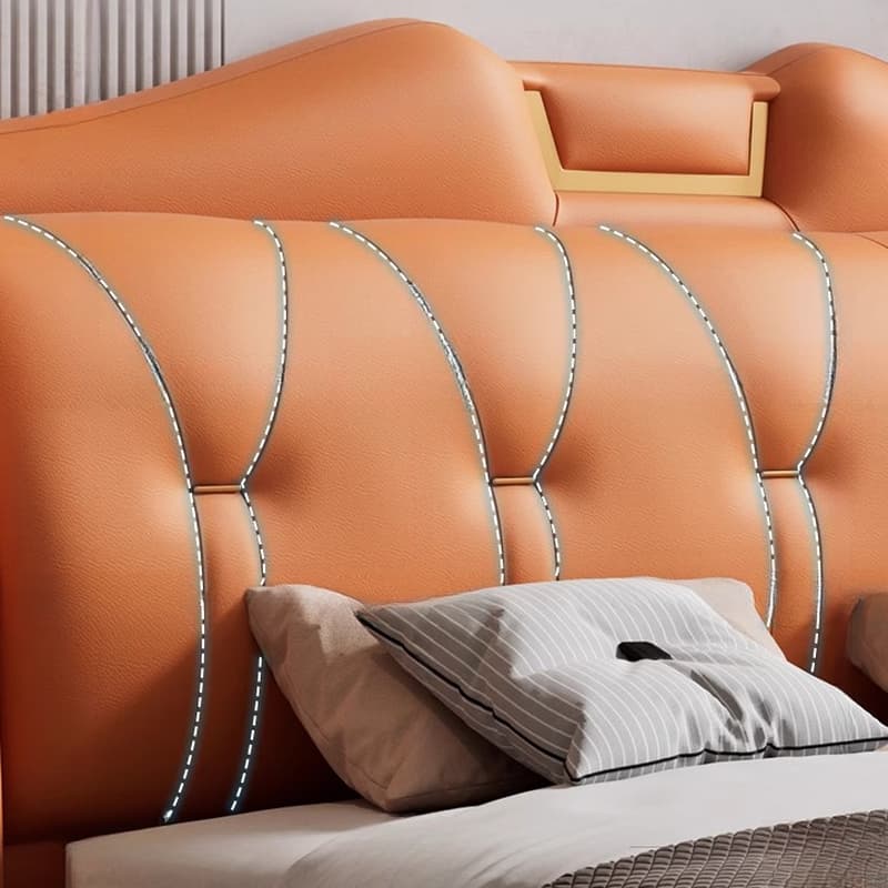 Trendy Wingback Headboard in Natural Wood with No Distressing, Camelback Shape for Queen/Full Bed, Featuring Sponge Upholstery and Standard Height thumbnail 10