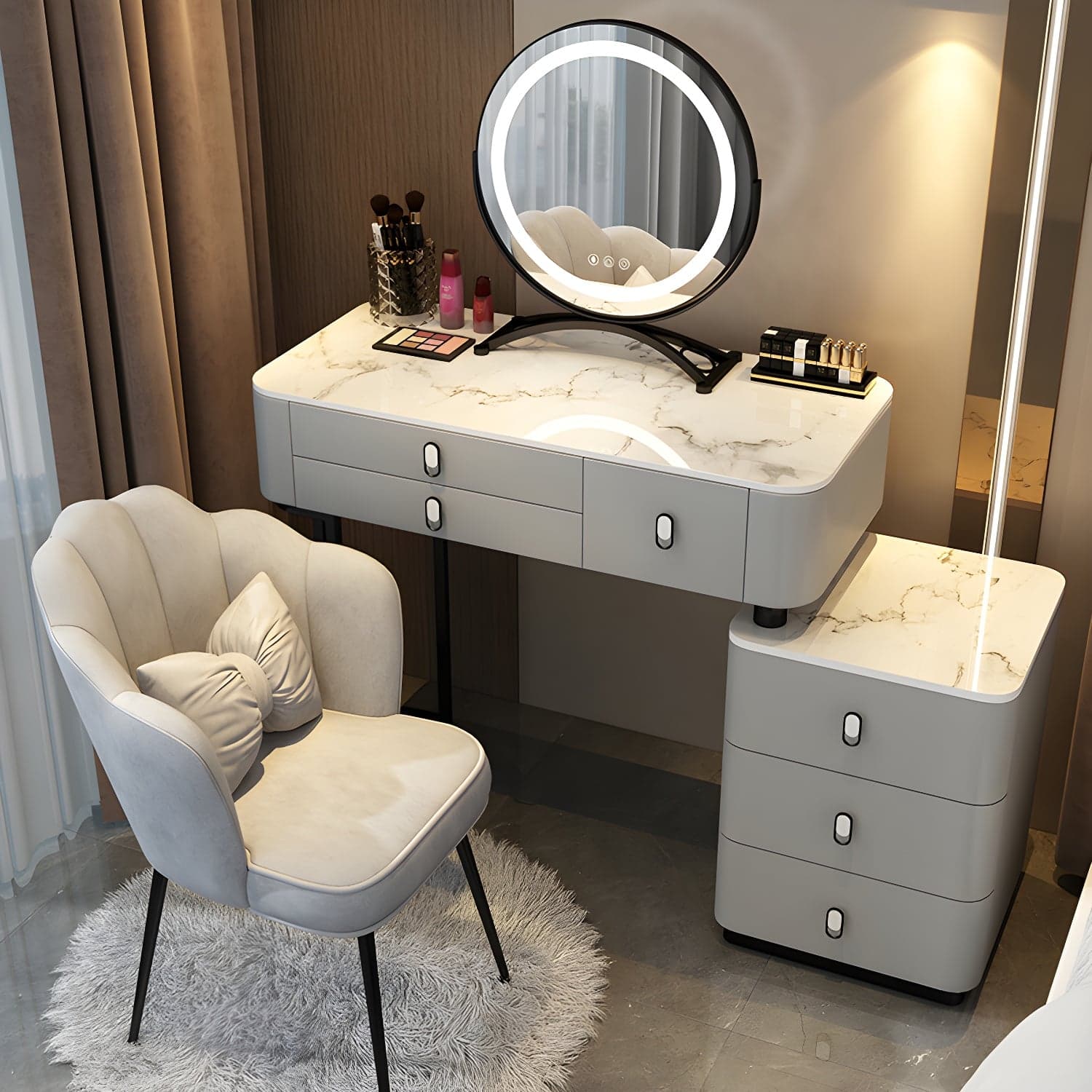 Glam Bedroom Vanity Dressing Table Stone Makeup Vanity Desk with Drawer thumbnail 1