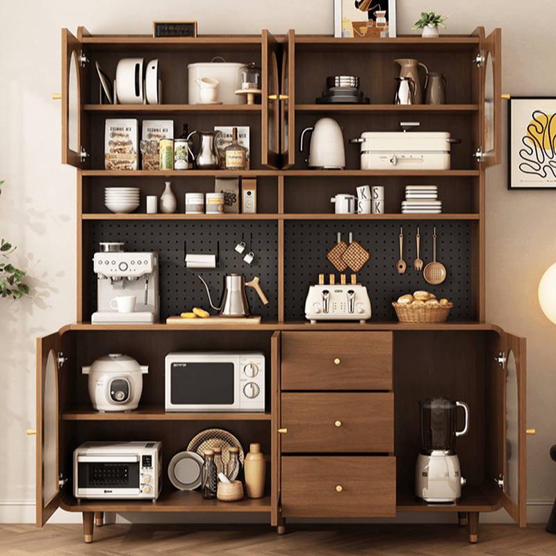 3 Drawers Modish Tan Standard Sink Cabinet with Glass Doors, 2 Shelves/1 Shelf, and Cabinets thumbnail 2