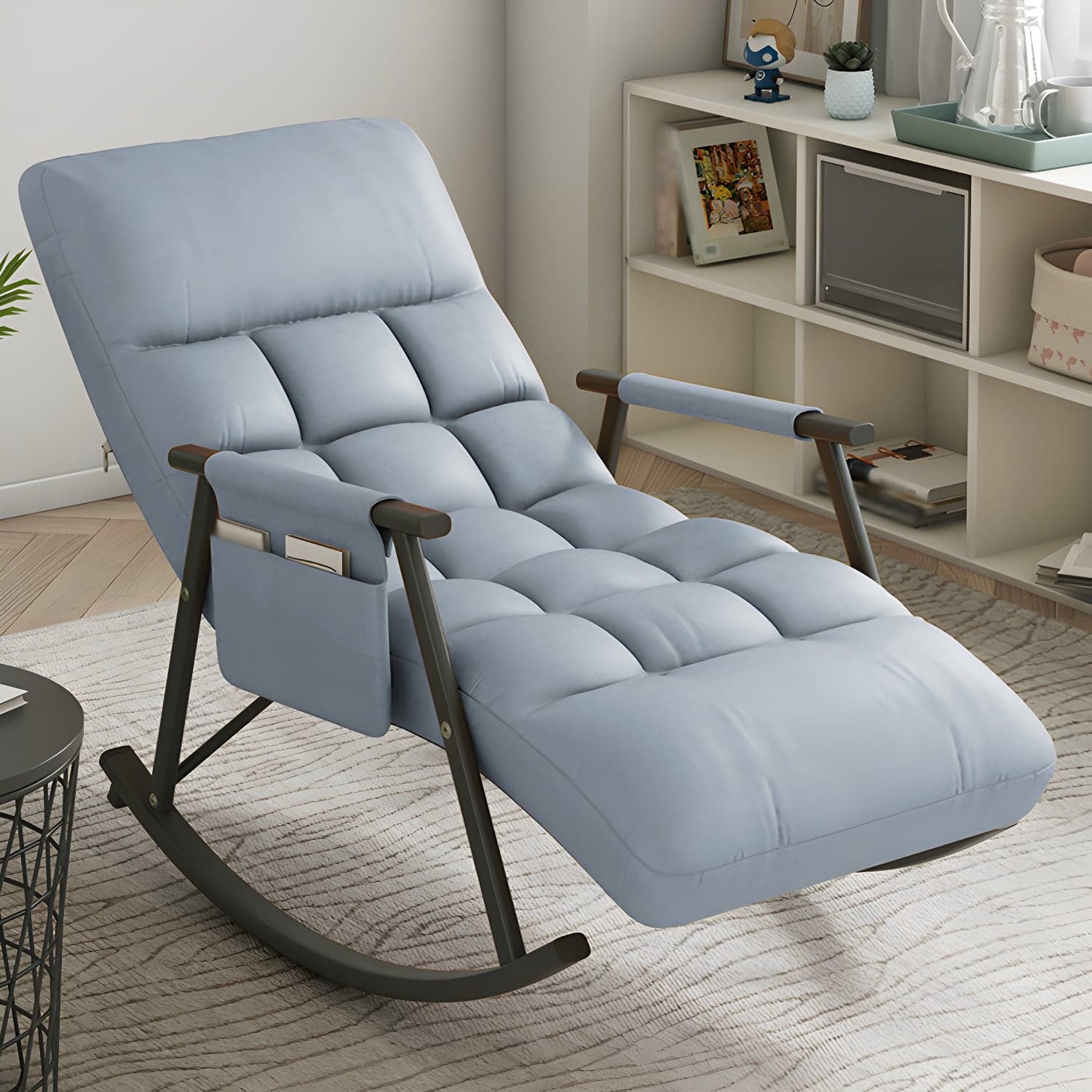 Faux Leather Rocking Chair Modern Style Rocker Chair with Storage thumbnail 3